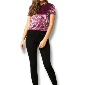 ARDENE Women's Berry Crushed Velvet Cropped Tee